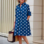 Elegant Polka Dot Printed Shirt Collar Mid