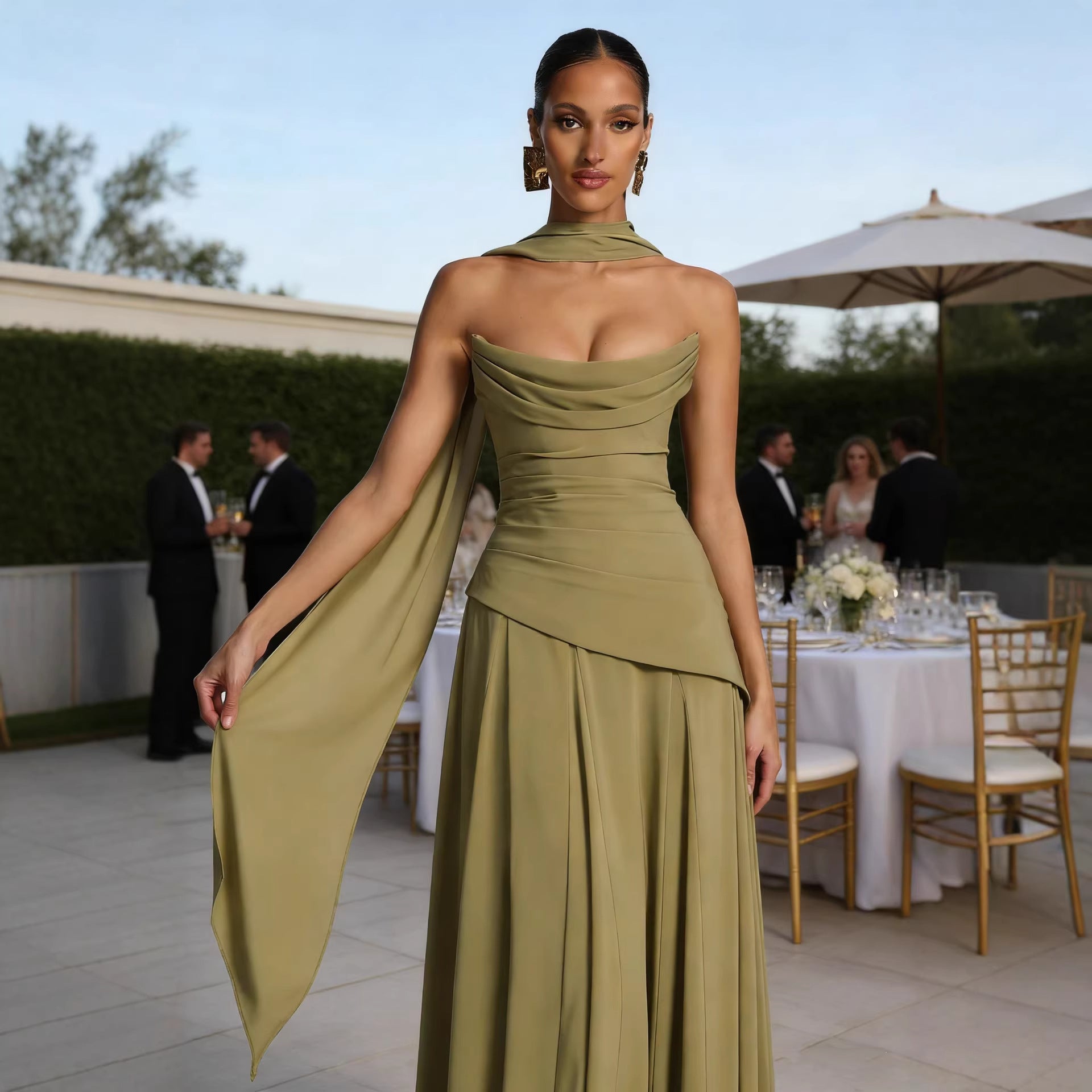 Womens Irregular Strapless Bandage Dress