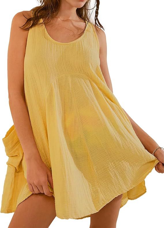 Sleeveless Crewneck Backless Mini Dress Loose Fit