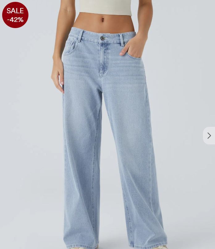 Women's Retro Washed Denim Wide Leg Jeans