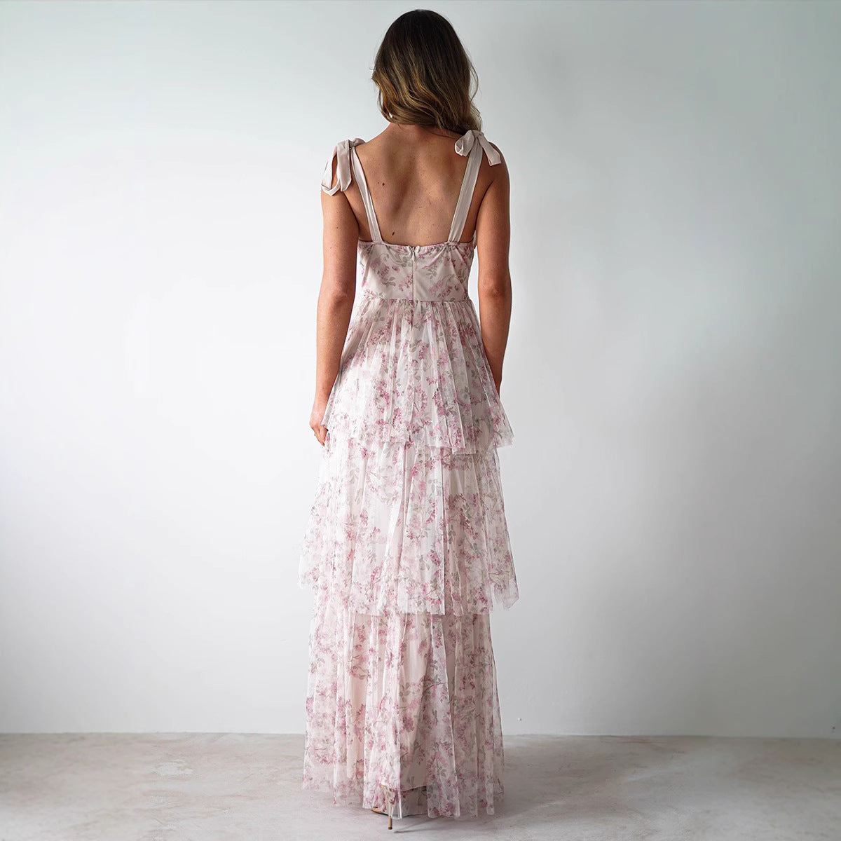 Strapless Backless Cake Style Floral Print Dress