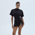 Womens Crew Neck Half Sleeve Pleated Sheath