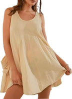 Sleeveless Crewneck Backless Mini Dress Loose Fit