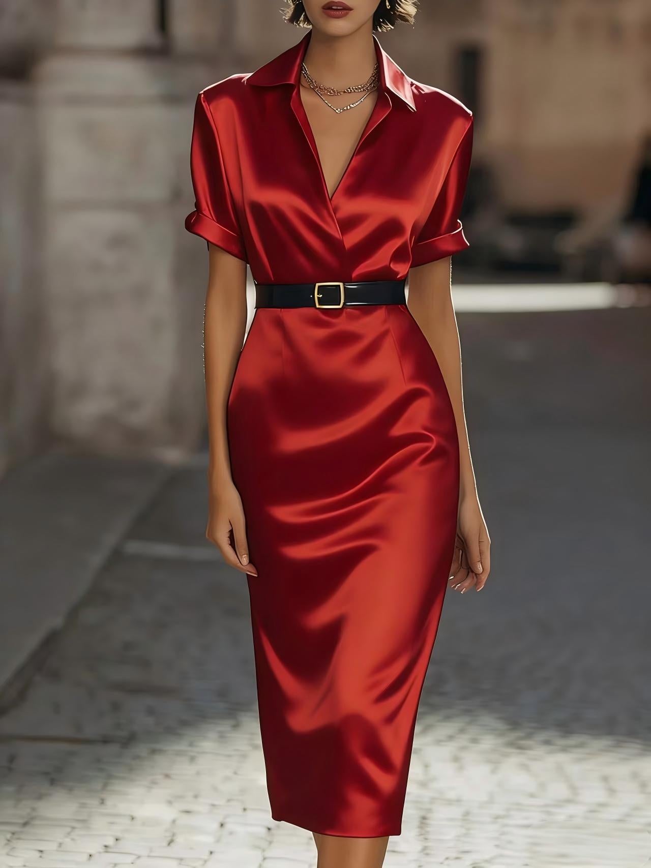 Womens Slim Fit Waist Cinching Dress