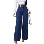 Women's Retro Deep Blue High Waist Wide Leg Jeans