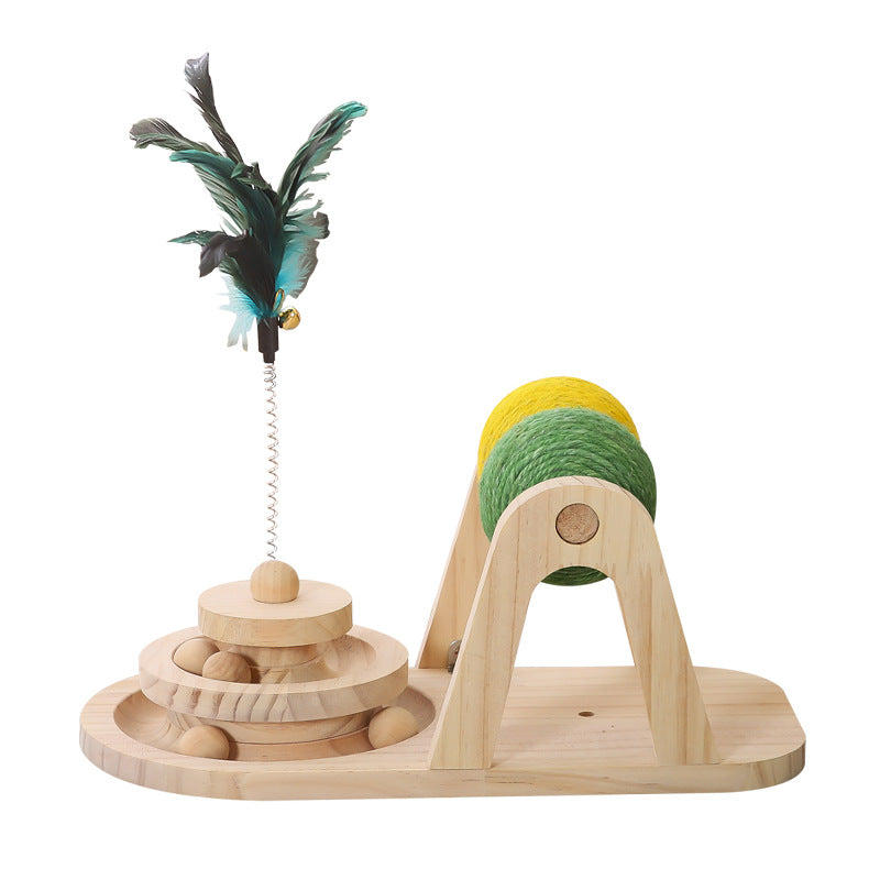 Creative Solid Wood Turntable Sisal Ball Cat