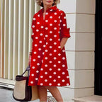 Elegant Polka Dot Printed Shirt Collar Mid