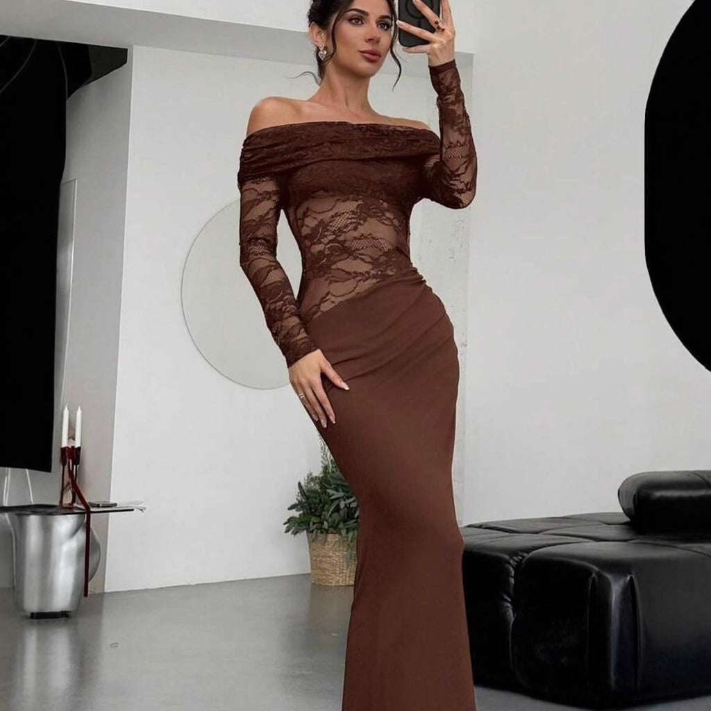 Womens Sexy Hollow Out Lace Long Sleeve