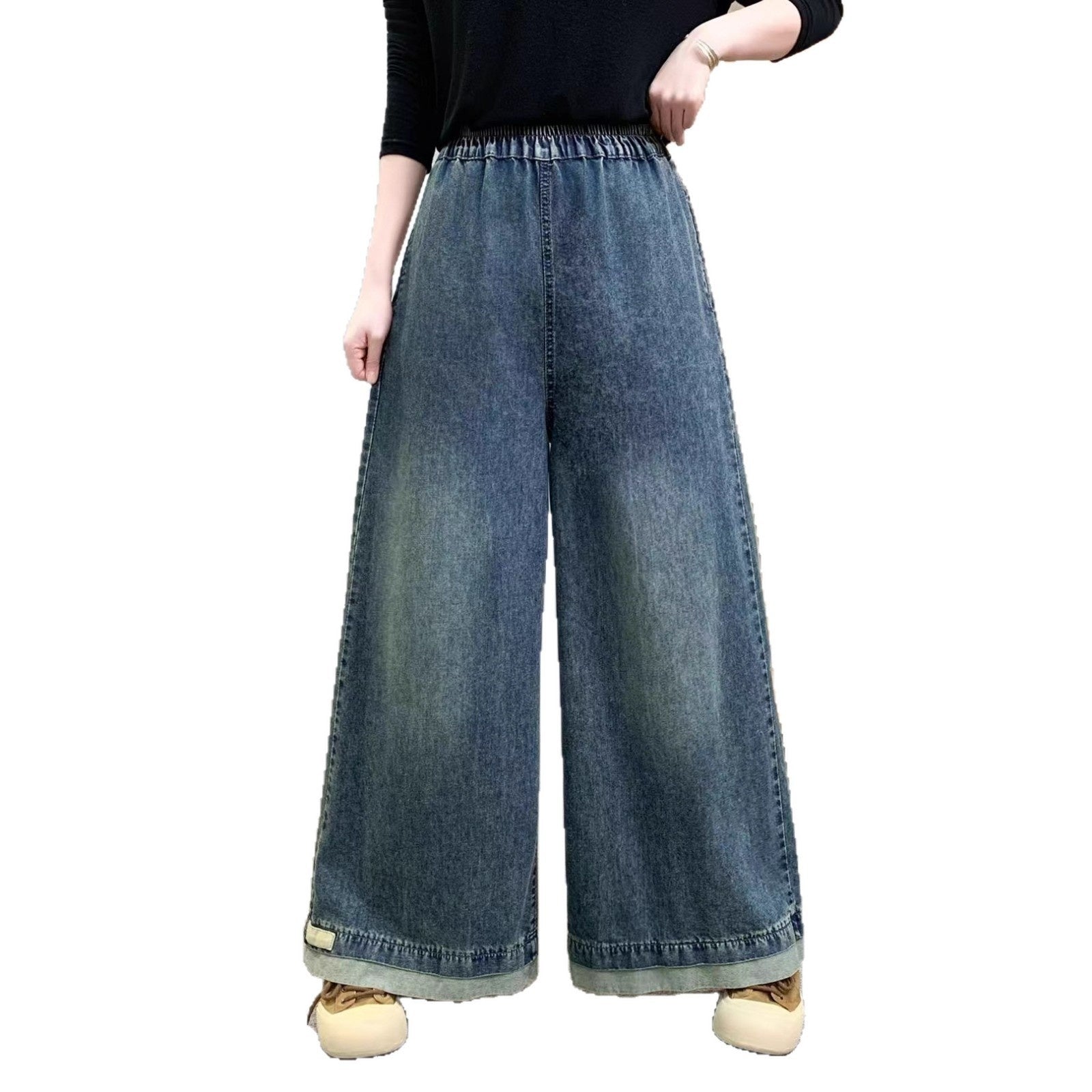 Women's High Waisted Elastic Waist Wide Leg Jeans