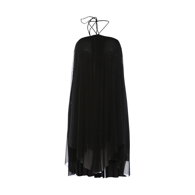 Womens Holiday Halterneck Lace Up Backless Short