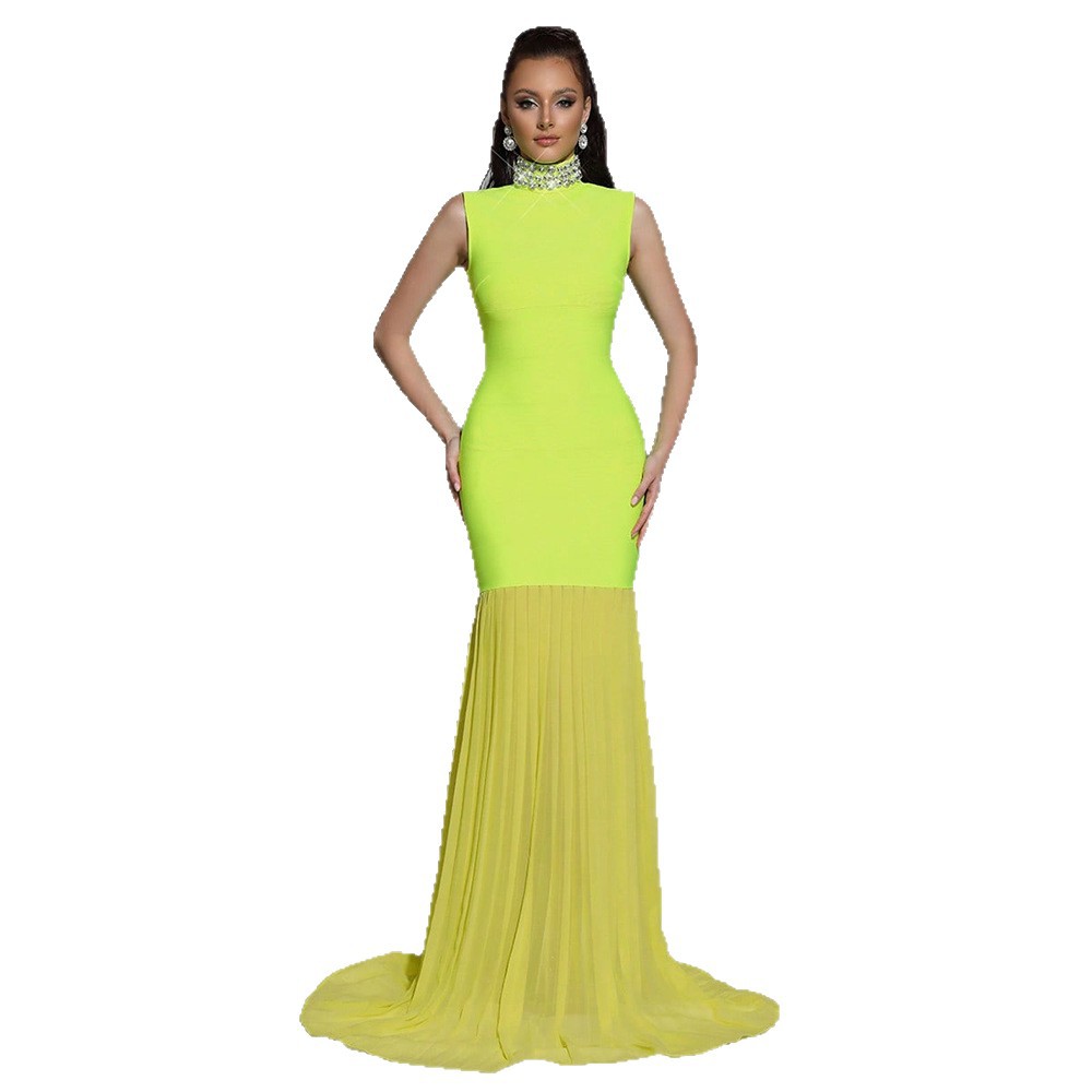 Womens Bandage Mesh Panel Long Dress