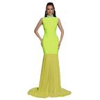 Womens Bandage Mesh Panel Long Dress