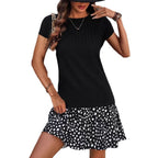 Wide Striped Brushed Short Sleeve Dress For