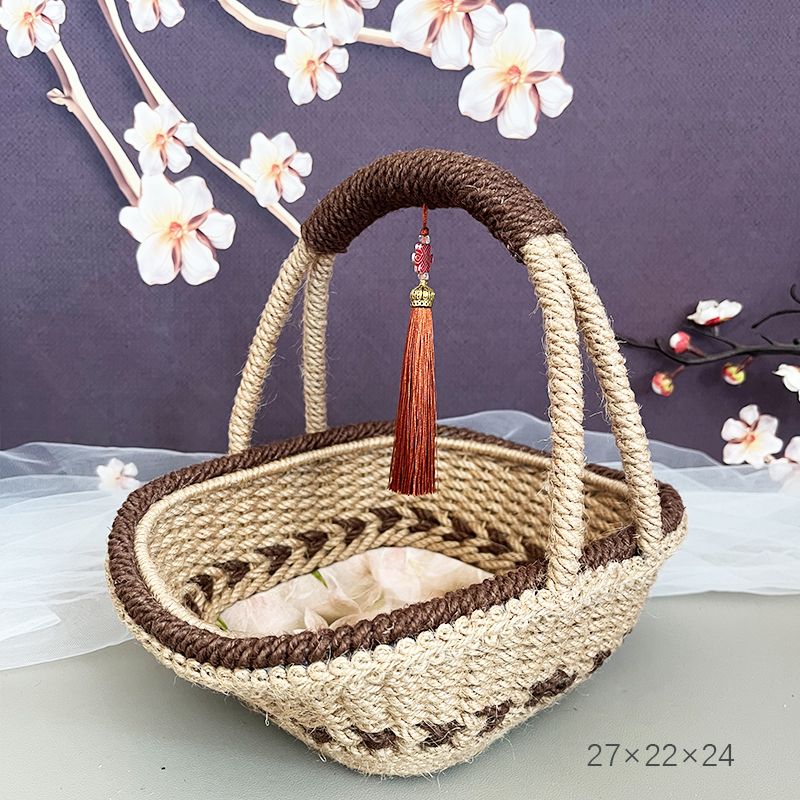 Hand-Woven Hemp Rope Pastoral Storage Basket