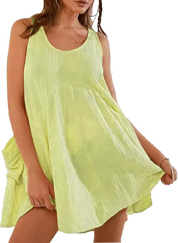 Sleeveless Crewneck Backless Mini Dress Loose Fit
