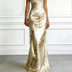 Golden Printed Off Shoulder Slim Fit Long
