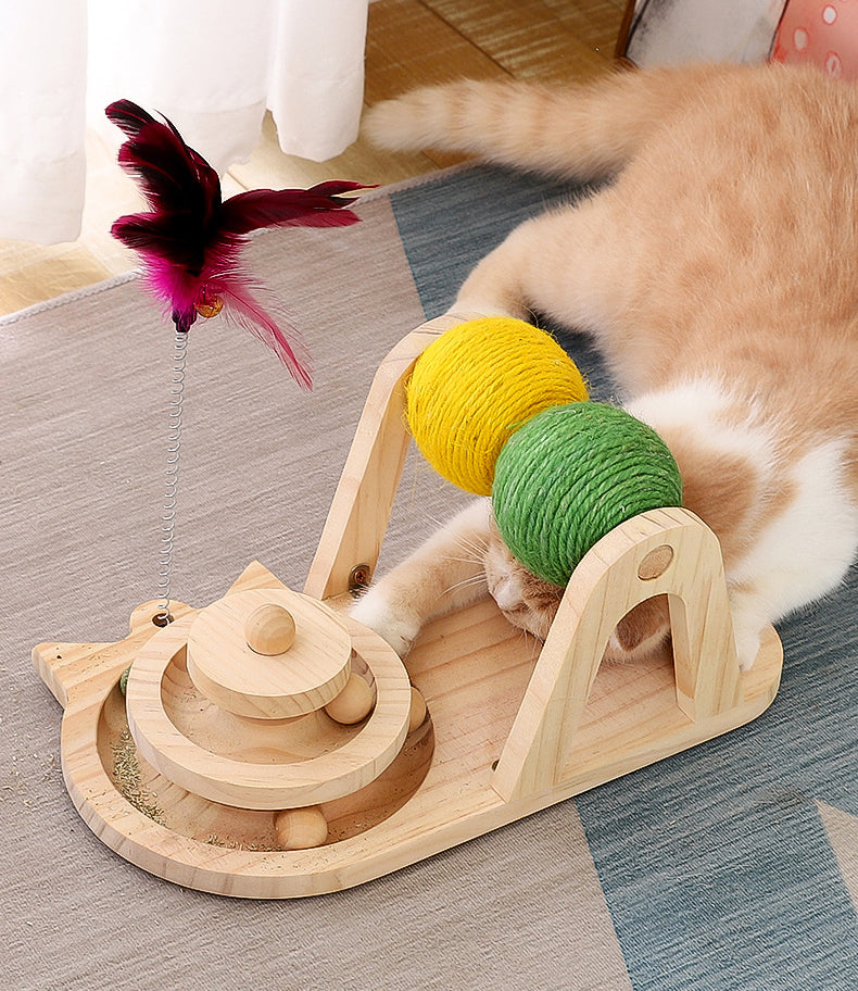 Creative Solid Wood Turntable Sisal Ball Cat