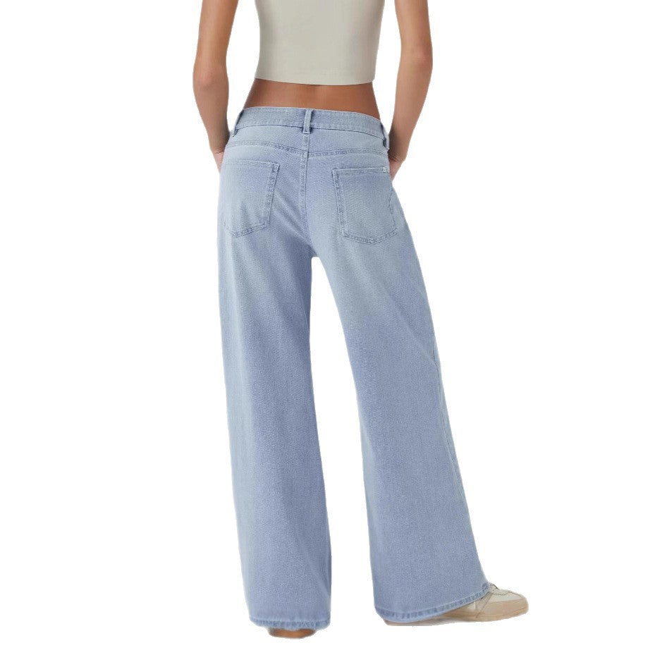 Women's Retro Washed Denim Wide Leg Jeans