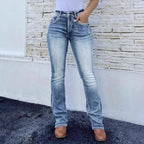 Women's Retro Stretch Embroidery Patchwork Washed Denim Jeans
