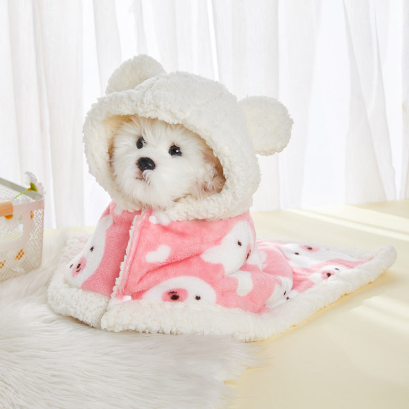 Pet Clothes Warm Thickened Flannel Hooded Shawl