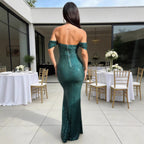 Womens Sequin Off Shoulder Split Dress