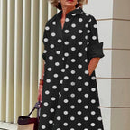 Elegant Polka Dot Printed Shirt Collar Mid