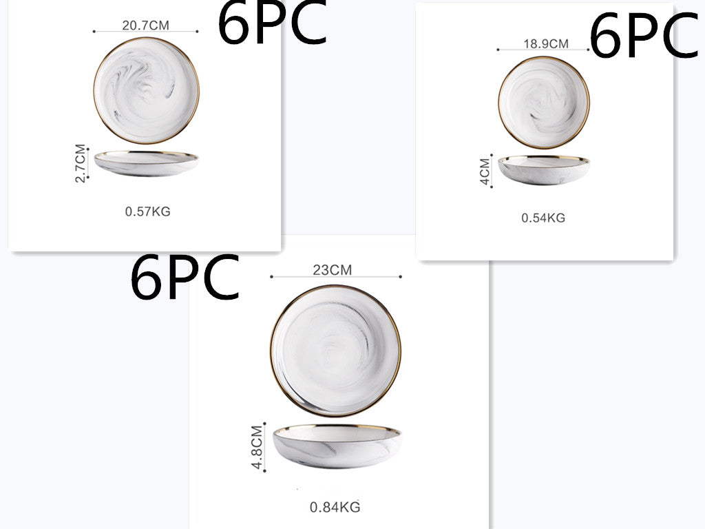 Marble Effect Ceramic Bowls & Plates Tableware Set