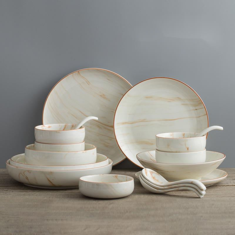 Marbled Ceramic Bowls & Dishes Set