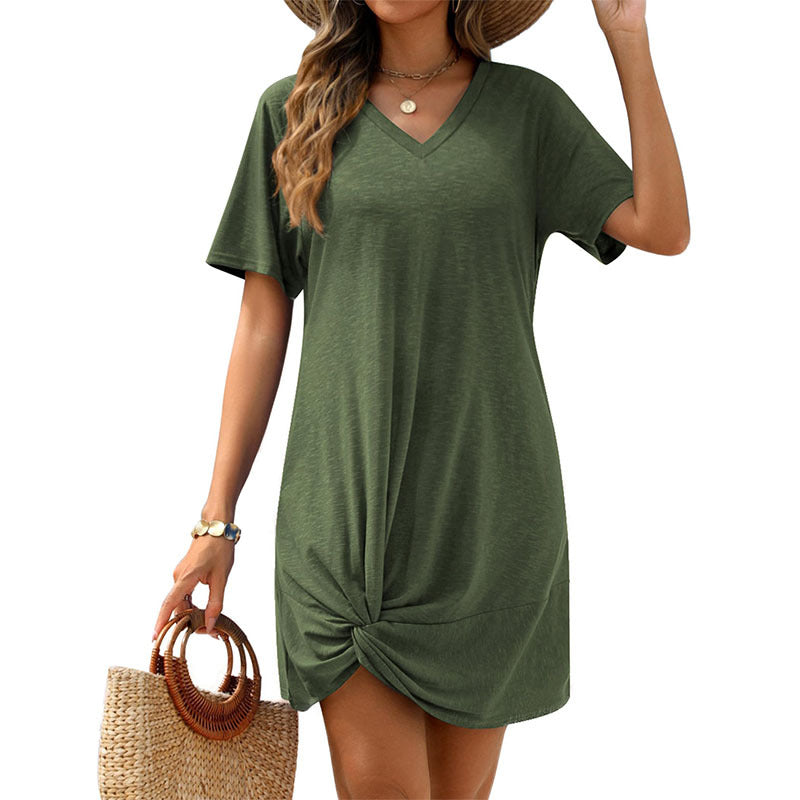 Womens Side Tie Knot Short Sleeve Mini