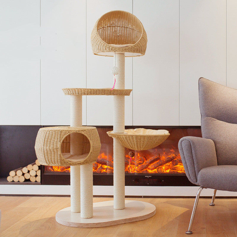 Imitation Rattan Multi-Layer Cat Tree | 160cm Cat Climbing Frame in 4 ...