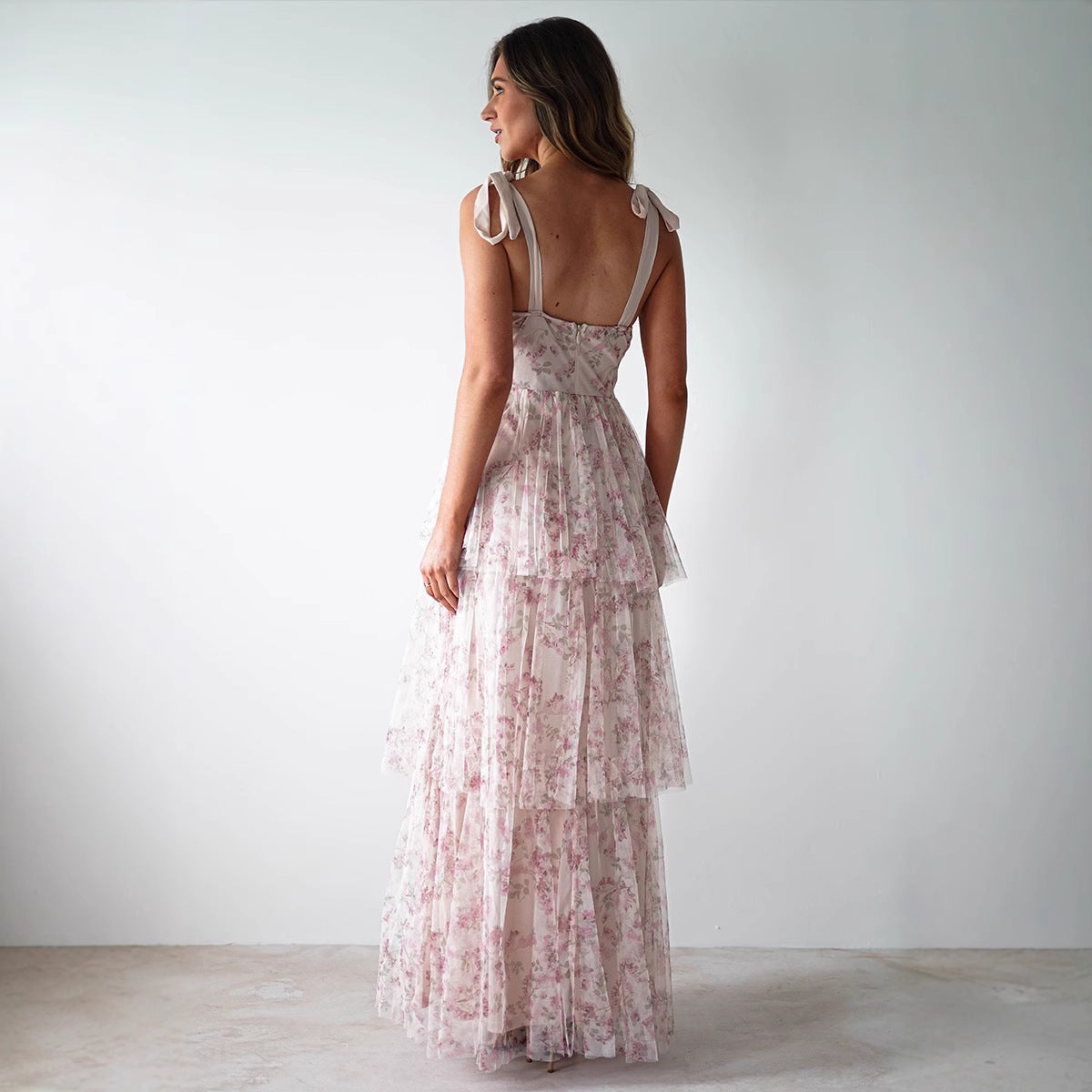 Strapless Backless Cake Style Floral Print Dress