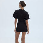 Womens Crew Neck Half Sleeve Pleated Sheath