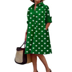 Elegant Polka Dot Printed Shirt Collar Mid
