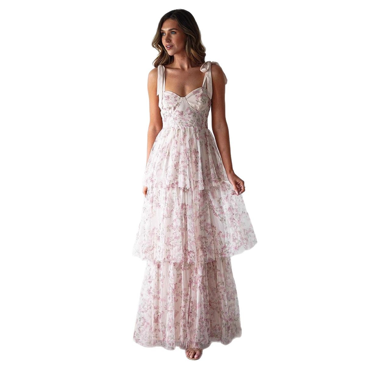 Strapless Backless Cake Style Floral Print Dress