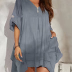 Summer Pleated Dress V Neck Loose And