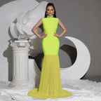 Womens Bandage Mesh Panel Long Dress