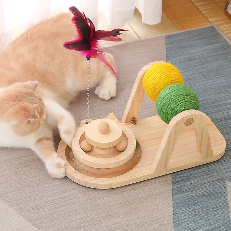 Creative Solid Wood Turntable Sisal Ball Cat