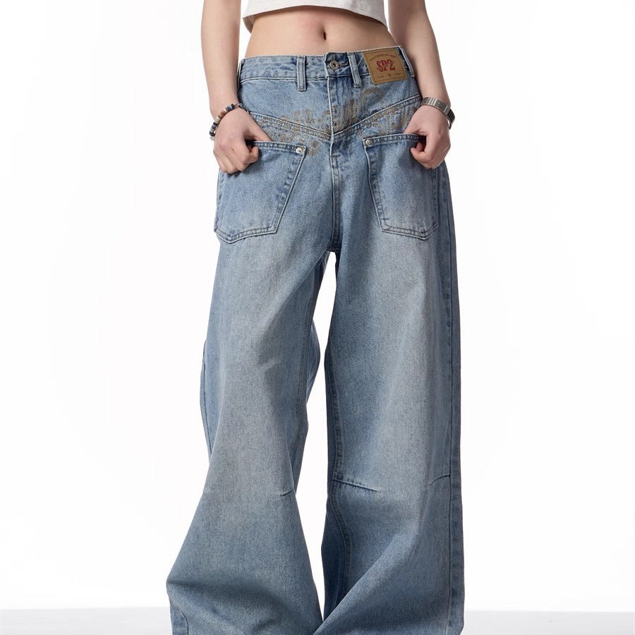 Women's Retro Reversible Design Washed Denim Jeans