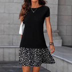 Wide Striped Brushed Short Sleeve Dress For