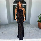 Lace Spliced Strap Backless Long Tube Dress