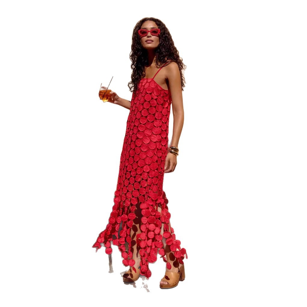Hollow Out Polka Dot Midi Slip Dress