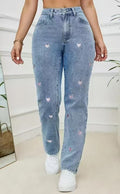 Women's Embroidered Straight Leg Loose Fit Stretch Jeans