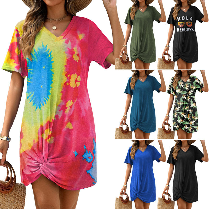 Womens Side Tie Knot Short Sleeve Mini