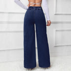Women's Retro Deep Blue High Waist Wide Leg Jeans