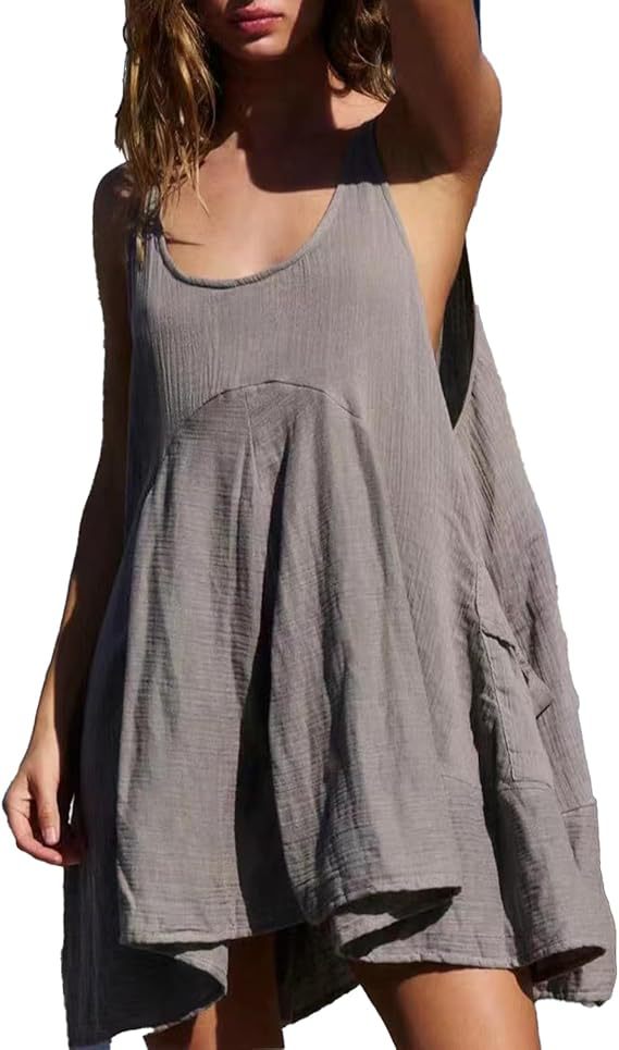 Sleeveless Crewneck Backless Mini Dress Loose Fit