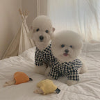 Korea Plaid Khaki Blue Pocket Pajamas For