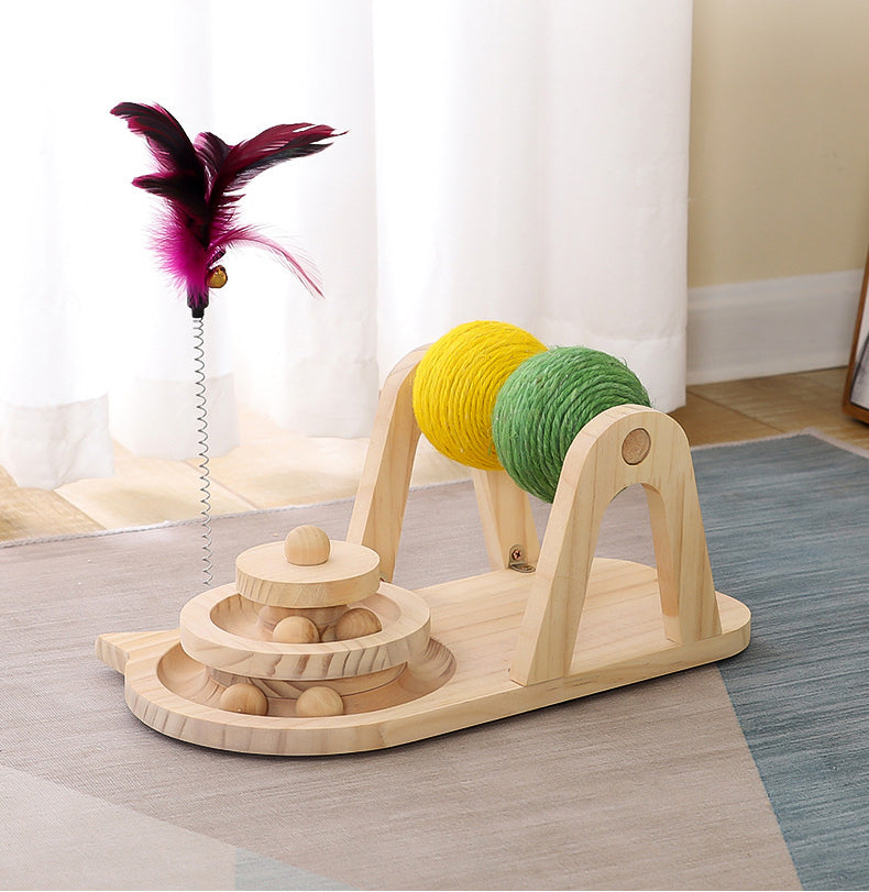 Creative Solid Wood Turntable Sisal Ball Cat