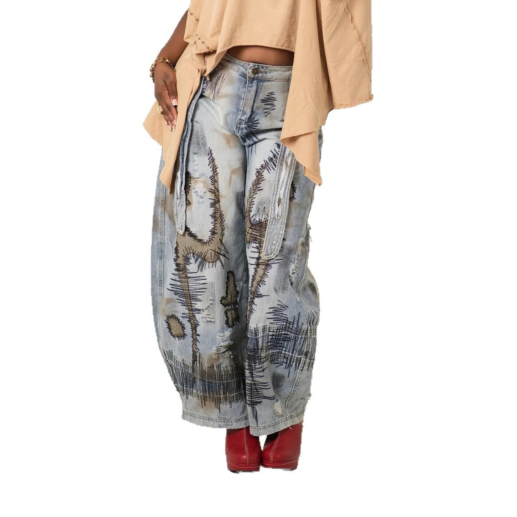 Women's Wide Leg Boot Cut Stone Washed Jeans