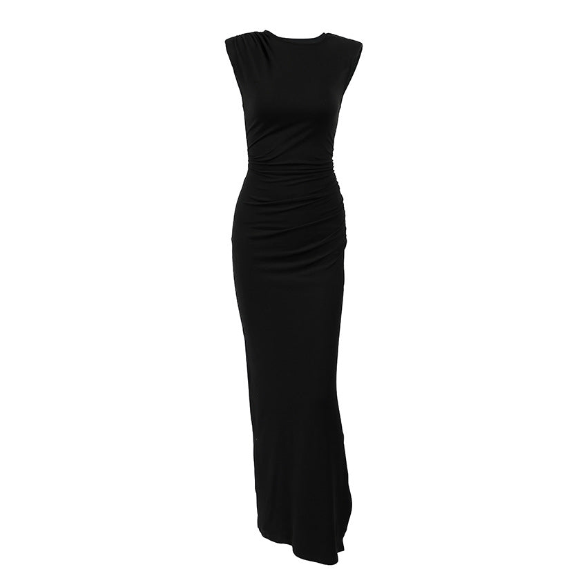 Spring Designer Crew Neck Defined Waist Dress
