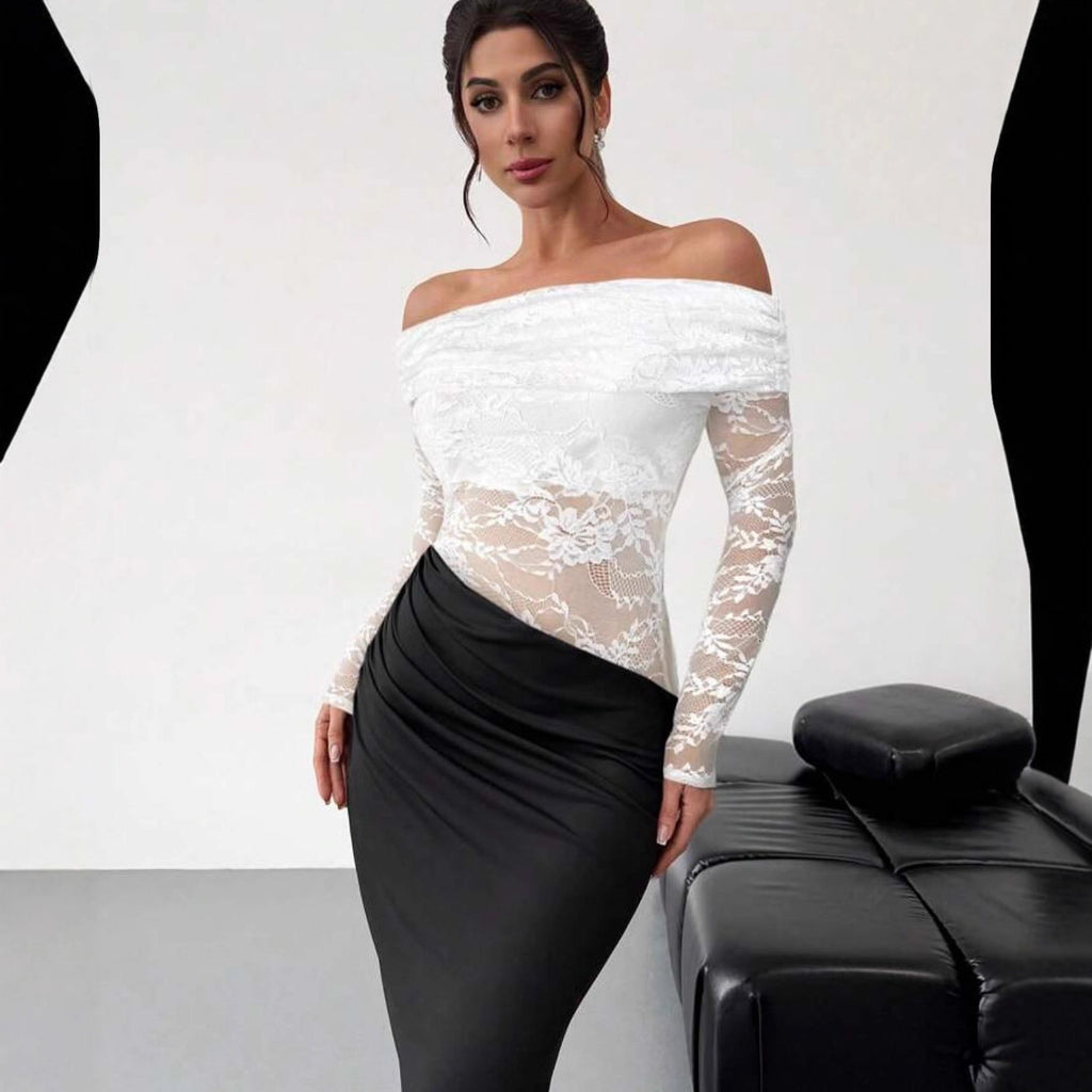 Womens Sexy Hollow Out Lace Long Sleeve